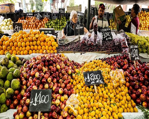 Local fresh food market in Chile with vegetables and fruits